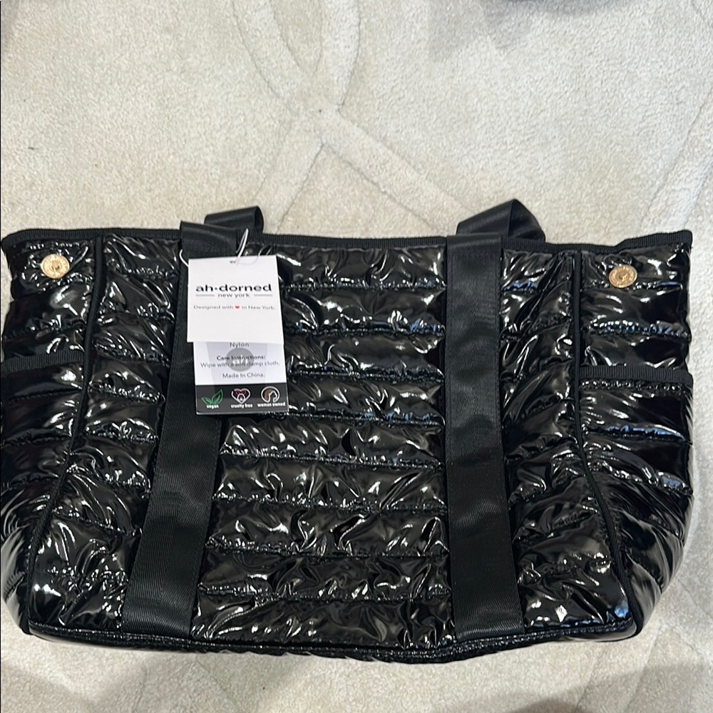 Ah-Dorned Glossy Black Tote Bag